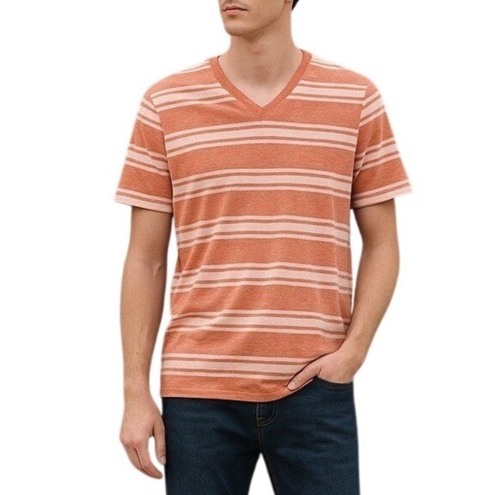 Gap Orange/White Short Sleeve V-Neck Shirt